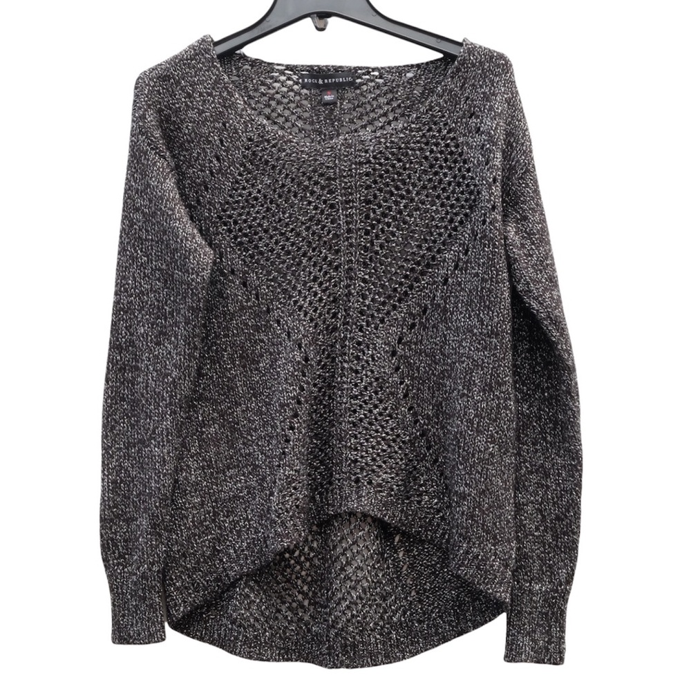 Rock & Republic Sweater Glittery Black Metallic Knit Long Sleeve Crewneck EUC S